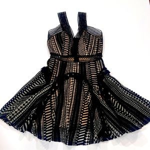 THE MOON Lace Pattern Above Knee Nude Illusion Dress - Small